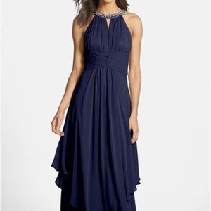 Eliza J Halter Neck Full Length Dress Size 6 in Midnight Navy